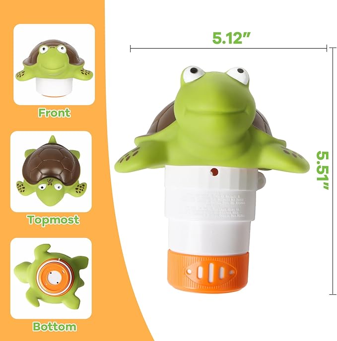 Mini Floating Chlorine Dispenser Holder Fits 1 Inch Chemical Tablets ONLY,Pool Chlorine Floater for Spa, Hot Tub and Small Pools (Turtle)