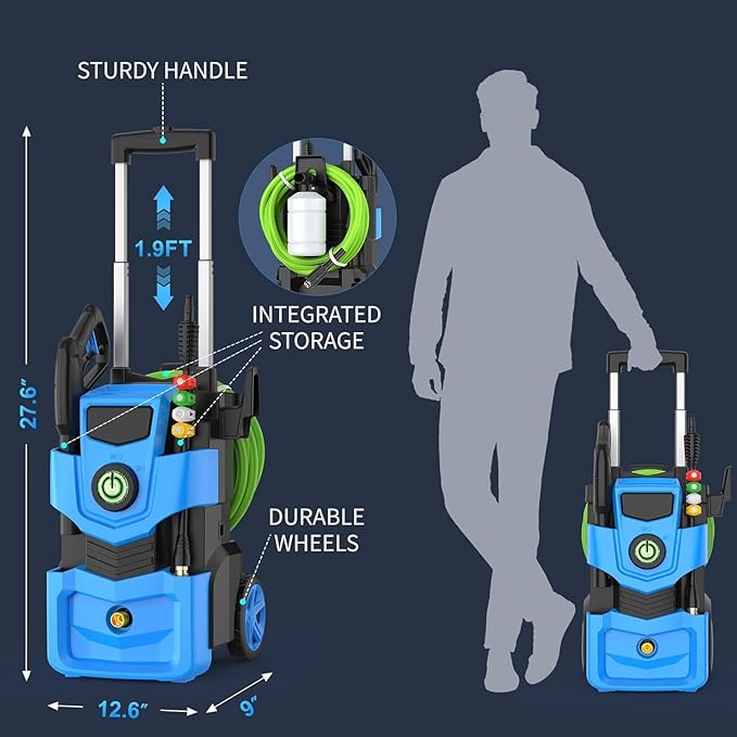Professional Pressure Cleaner 5000 PSI,4.0 GPM Heavy Duty Power Cleaner with 4 Nozzles,Foam Cannon,33FT Hose and 500ml Soap Bottle for Home/Cars,Blue
