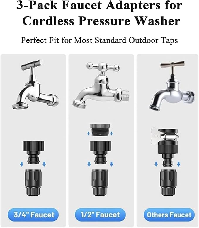 Portable Cordless Pressure Washer with Faucet Adapter - 2 Pack Batteries 1200PSI Cordless Power Washer Battery Operated with 6-in-1 Nozzle, Adjustable Foam Cannon LCD Touch Screen for Car Garden