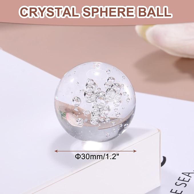 uxcell 30mm/1.2" Crystal Sphere Ball Bubble Glass Solid Decorative Sphere Crystal Ball Prop Ornament for Feng Shui Divination Fortune Telling Tabletop Fountain Decoration, Clear