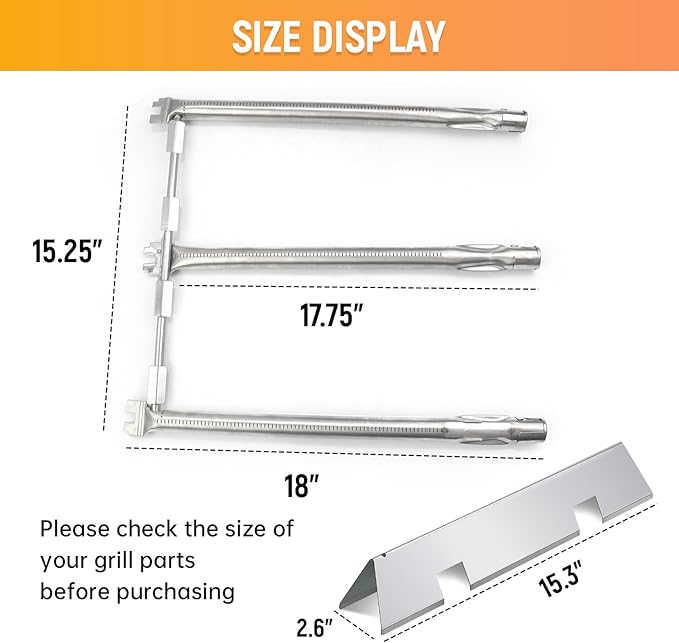 7636 Flavorizer Bars and 69787 Grill Burner for Weber Spirit I & II E-310 E-320 E-330 S-310 S-320 S330 (Front-Mounted Control), 15.3" Heat Plates & 18" Grill Burner Tube, Porcelain Steel