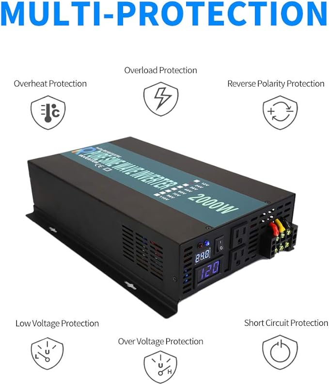WZRELB 2000W 24V 120V Pure Sine Wave Power Inverter with 2 AC Outlets,Car Inverter