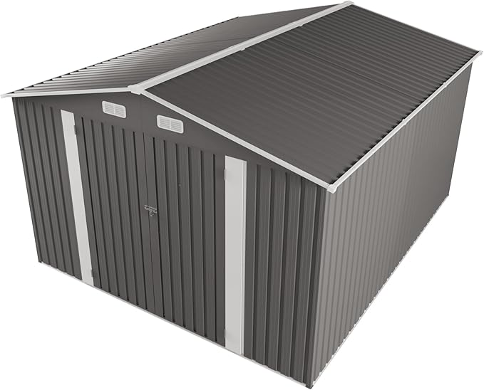 10x12 FT Outdoor Storage Shed,Large Metal Garden Shed with Double Door and Two Windows Waterproof Tool Shed for Backyard Patio Lawn Poolside,Grey