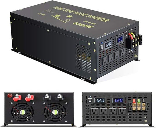 WZRELB Pure Sine Wave 6000W (10000W Surge) 12VDC 120VAC Power Inverter - Solar, RV (RBP-600012S)