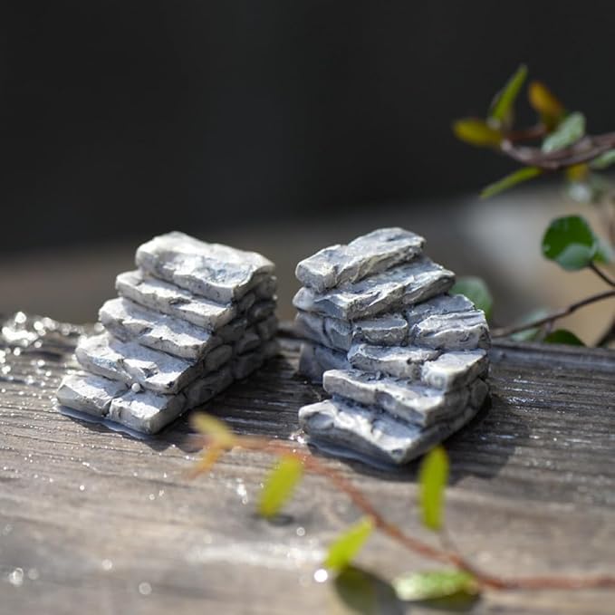 2Pcs Gray Micro Landscaping Decor Bonsai Craft Miniature Resin Bridge Stair Stone Straight Bridge Stairs Stone Steps Garden Fairy Ornament Flower Pot Plant Straight Stairs Outdoor Garden Miniatures