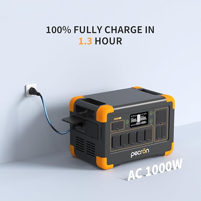 pecron Solar Generator E1000LFP with 300W Solar Panel, 1024Wh/1800W LiFePO4 Battery Backup, Portable Power Station Expandable to 4096Wh, Fast Charging Power Station for Emergencies, Camping, RV