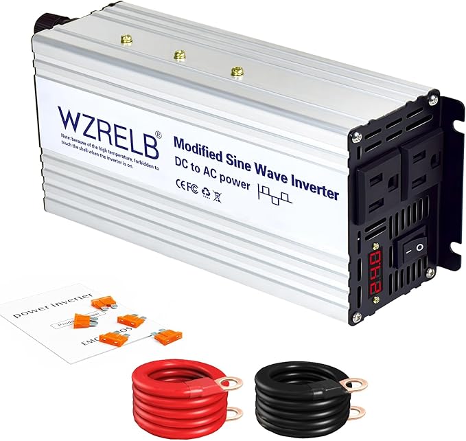 WZRELB 800W Power Inverter 24V DC to 110V 120V AC,1600W Peak Modified Sine Wave Car Inverter with LED Display,Dual AC Outlets,Soft Starte,Off-Grid Power Converter with High Efficiency up to 90%
