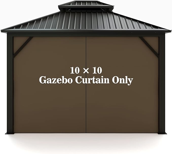 Gazebo Universal Replacement Privacy Curtain – Hugline 10' x 10' Gazebo Side Wall Outdoor Privacy Panel with Zipper (Brown)