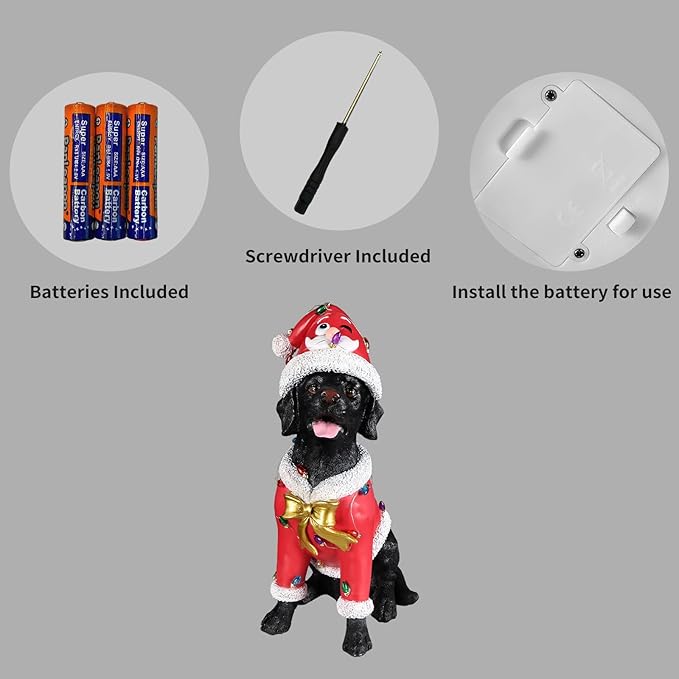 Christmas Outdoor Decoration Dog Statue, LED Light Cute Labrador Dog Sculpture with Pink Santa Outfit & Lights for Garden and Yard, Indoor Holiday Décor Gift for mom and dad