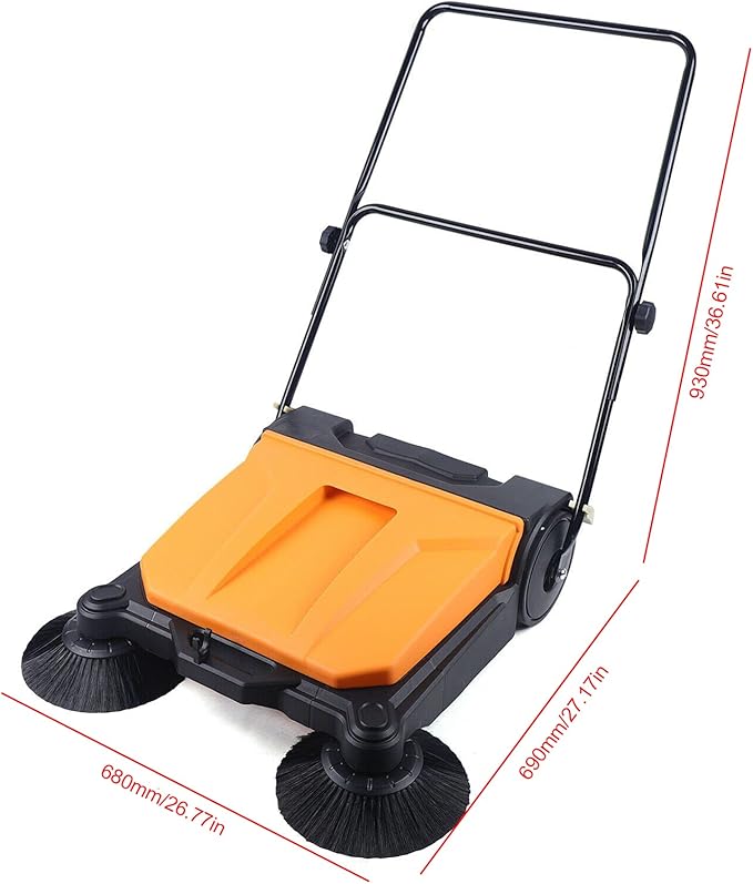 Outdoor Handheld Sweeper 27'' Gasoline Walk Behind Sweeper Power Cleaner Sweeping Broom Turf Lawns Driveway Grass Sweeping Cleaning Tool