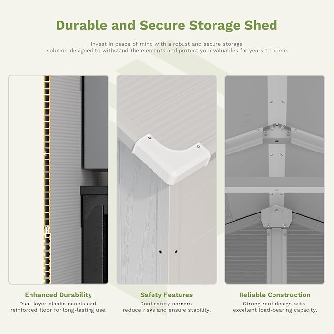 Patiowell 6 x 6 FT Outdoor Storage Shed with Lockable Door & Floor - Resin Garden Tool Shed with Window, Waterproof Easy Assembly for Backyard, Lawn Equipment, Patio Furniture Storage (Light Grey)