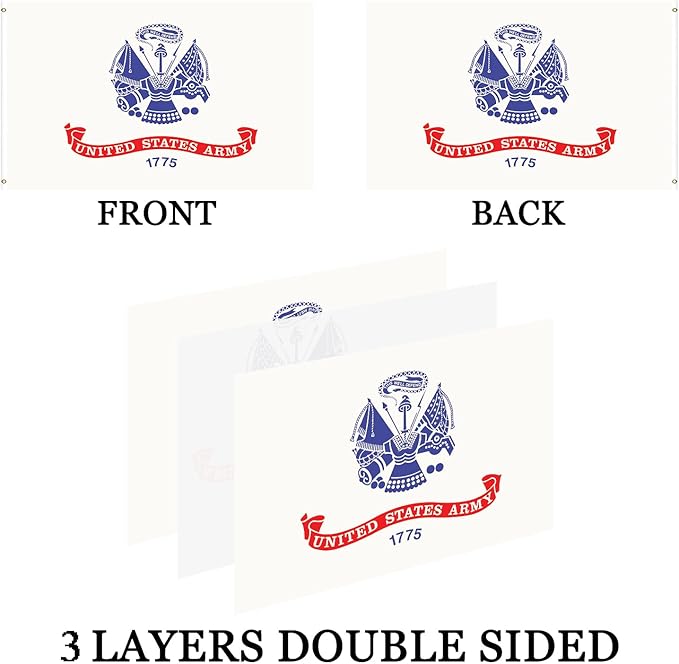 Double Sided White US Army Flag 2x3 Outdoor- Heavy Duty 3 Ply 210D- US Army Flags 2x3- With Canvas Header & 2 Brass Grommets
