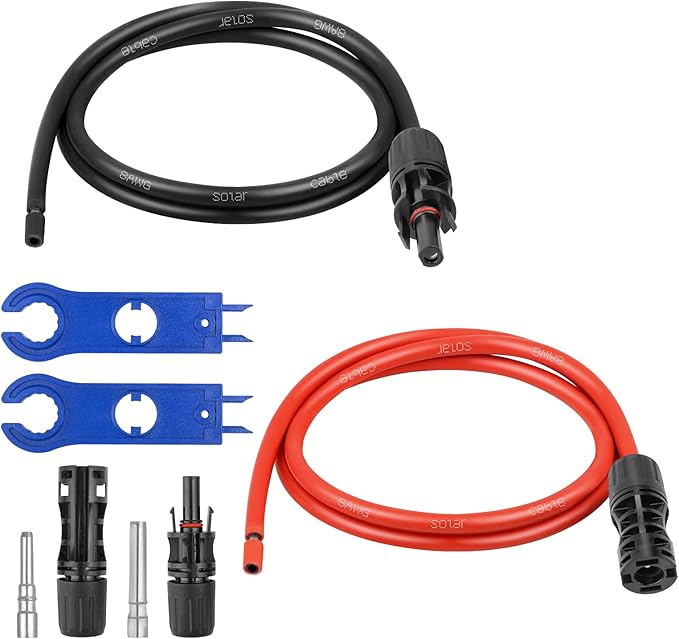 XRDS -RF Solar Extension Cable 8AWG, 3FT Red & Black Solar Panel Wire with Solar Connectors, PV Wire with Disconnect Wrenches & Extra Male/Female Connectors for RV, Camper, Inverter, Off-Grid System