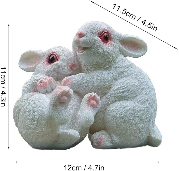 Garden Statues Bunny Decor Resin Hug Rabbit Figurine Cute Fairy Garden Decor Outdoor Statues for Patio Yard Porch Balcony Gifts for Women Mom Grandma White