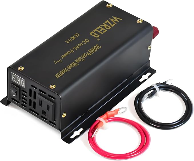 WZRELB 300W Pure Sine Wave Power Inverter 600W Peak DC 24V to 110V AC Car Adapter Off Grid with LED Display