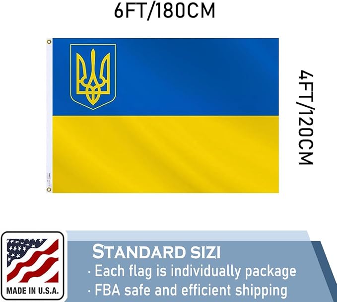 Ukraine Trident Flag 4x6 FT Made in The USA-Heavy Duty Vibrant Colors Double Sided Ukrainian UKR Flag with 2 Brass Grommets for Home/Company/Indoor Outdoor Decoration