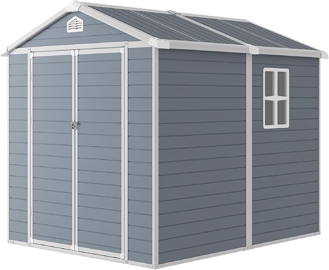Storage Shed Plastic Outdoor Storage Shed Waterproof Container House with Lockable Door and Transparent Window for Garden, Lawn, Backyard(6x8FT)