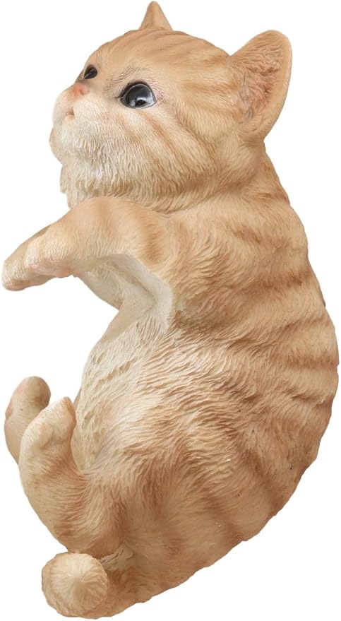 coolboy Hanging Cat Statue Garden Patio Decor,Lifelike Orange Tabby Cat Figurine Kittens Outdoor Statue Decor,Pot Pal Hanging Animal Resin Cat Figurine for Cat Lovers