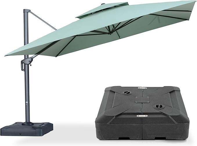 PURPLE LEAF 12 FT Cantilever Patio Umbrella Outdoor Umbrella with 330lbs Base Large Square Windproof Offset Umbrella for Pool Deck Garden, Mint Green