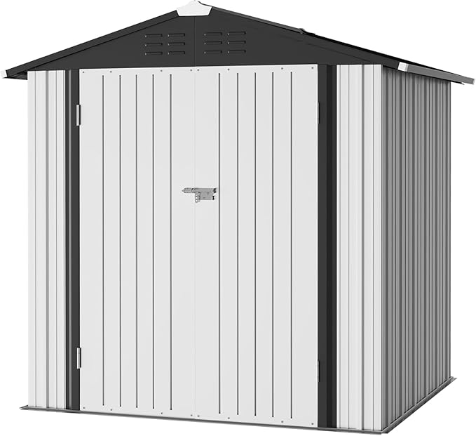 Furniwell Outdoor Storage Shed, Metal Garden Sheds Outdoor Storage House with Single Lockable Door for Backyard Patio Lawn (White, 6 x 4 FT)
