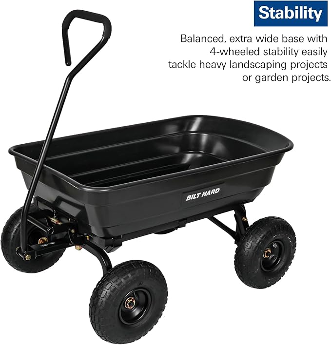 BILT HARD 600 lbs Poly Garden Dump Cart with 180° Rotating Handle, 4 Cu.Ft. Capacity Heavy Duty Wheelbarrow Garden Carts for Yard, Outdoor