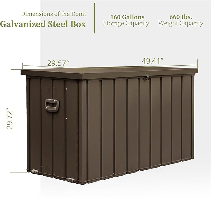 Metal Storage Box for Outdoor Dark Brown Lockable Water-Resistant Deck Box for Patio Garden Tools Organization Rust-Resistant Heavy-Duty Outside Storage Box (160 Gallon)