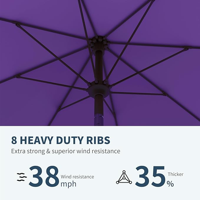 PatioKingdom Auto-Tilt 9FT Patio Umbrella Outdoor with 8 Sturdy Fiberglass Ribs,Market Table Umbrella for Pool,Backyard,Deck and Garden