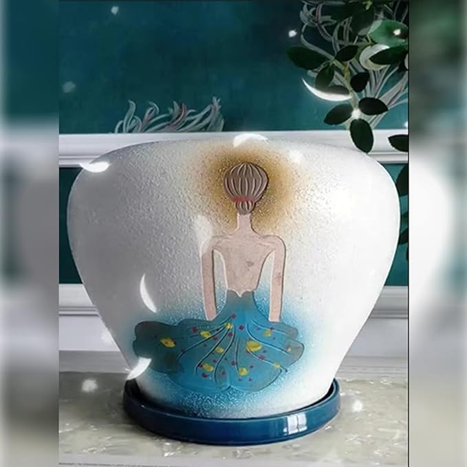 Ceramic Plant Saucer 7 Inch, 2 Pack Round Plant Trays for Indoors/Outdoors, Flower Pot Saucers for Holding Water Drips and Soil, Ceramic Drainage Tray for Plant Pot (Blue)