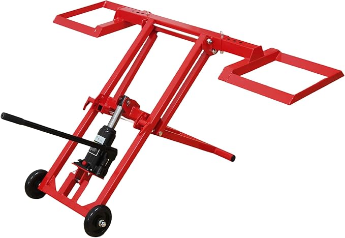 Lawn Mower Lift Jack 500LBS Capacity Hydraulic Cylinder Adjustable Height, Heavy Duty Zero Turn Mower Lift with Safety Lock & Wheels for Tractors, Atvs, & Lawnmower