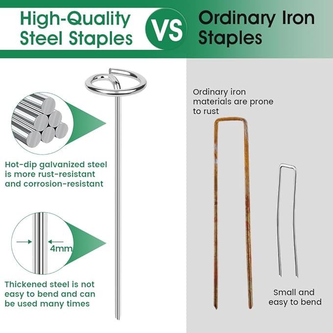 200pcs Landscape Fabric Pins, Bold 8 Gauge Galvanized Steel Garden Staples, Tent Stakes Landscape Fabric Staples Yard Stakes for Decoration Weed Barrier (6in X 200)