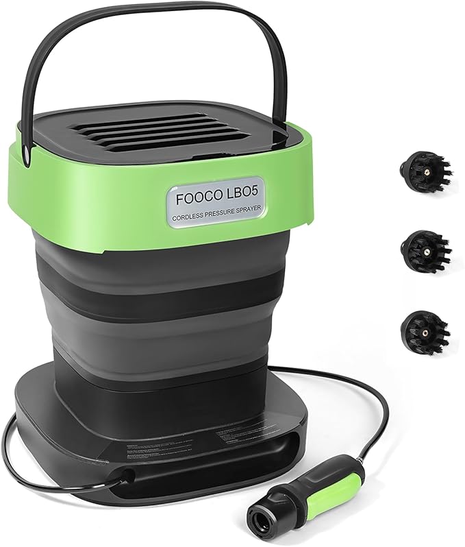Portable Cordless Electric Sprayer with 3.2 Gal Water Tank, Auto-Retract & Any-Length Lock Hose, 3 Nozzles Portable Pressure Washer for Rinseless Car Wash, HVAC Coil Cleaning, Pet Care & Outdoor Use