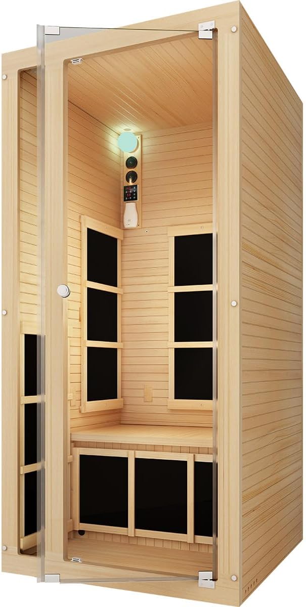 JNH Lifestyles Joyous 1- to 2-Person Low EMF FAR Infrared Sauna with Red Light Therapy & Bluetooth Speakers | Personal Indoor Dry Heat Sauna for Home & Gym – Made from Canadian Hemlock