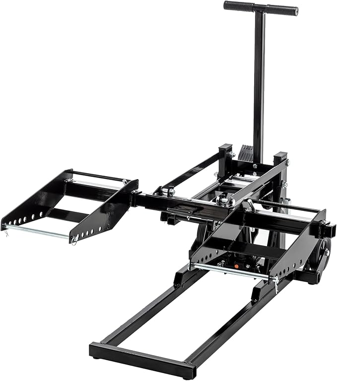 Heavy Duty Lawn Mower Lift Jack 550lbs Capacity Riding Mower Lift with Safety Lock& Non-Slip Wheels Lawn Tractor Lift Adjustable Wheel Span Suitable for Tractors and Zero Turn Lawn Mowers
