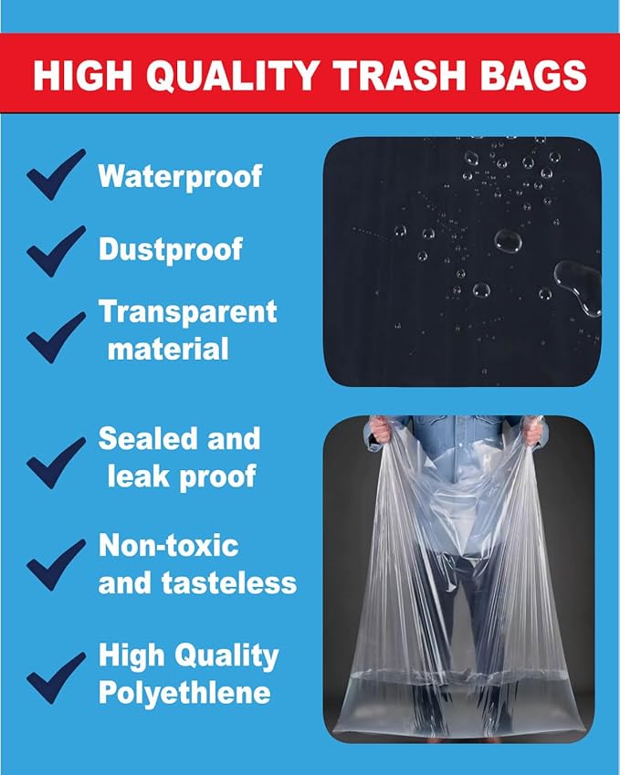 6 Mil Clear Contractor Bags - 20 Pack Heavy Duty Contractor Trash Bags for 50/55/60 Gallon Large Clear Garbage Bags (Extra Thick, Tear Resistant) (32" X 52")