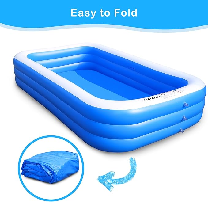 Sumbee Inflatable Swimming Pool for Kiddie Adults Kids, 120" X 72" X 22" Large Blow Up Pool for Family Backyard Outdoor Toddler,Big Rectangle Pools for Children Ages 4-8-12,Full-Sized,Blue