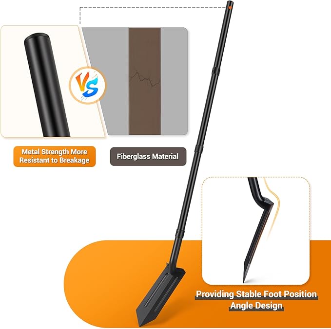 Trench Shovel, 4-Inch Trenching Shovel, Trenching V-Spade for Digging - 56 Inches Trench Digger Tool