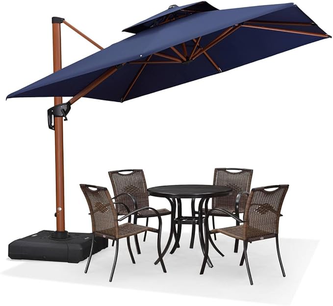 PURPLE LEAF 9ft Patio Umbrella Outdoor Square Umbrellas Large Cantilever Umbrella Windproof Offset Umbrellas Heavy Duty Sun Umbrella for Garden Deck Pool Patio, Navy Blue
