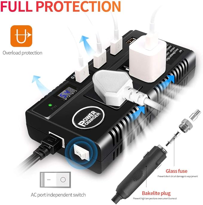 Car Power Inverter 120W 12V 24V DC to 110V AC 4 USB Ports Car Charger Adapter with 3 AC Outlets Dual Cigarette Lighter, Digital LED Display Quick Charging 3.0 for Phones Tablets PC Laptops (120W)