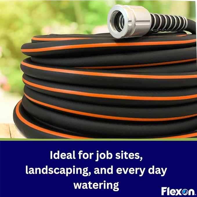 Flexon Flextreme Pro 5/8" x 100ft Performance Rubber Garden Hose – Heavy-Duty, Kink-Resistant, All-Weather Flexibility, Industrial-Grade Couplings, Durable Outdoor Watering Hose for Lawn & Garden