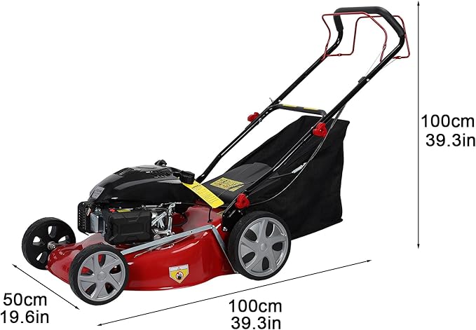 Self Propelled Gas Lawn Mower, 141cc Push Mower Gas Powered, 20" Blade, 4-Stroke Engine, Big Wheels, 50L Bag, Foldable Handle