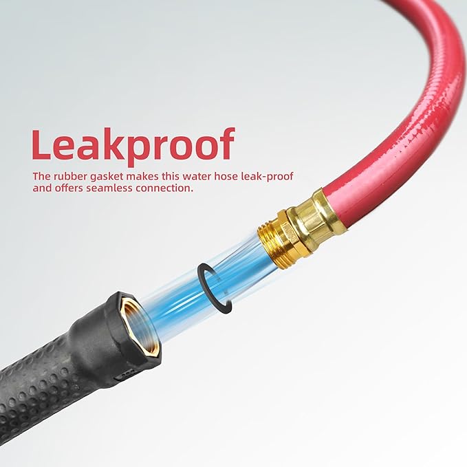 Solution4Patio Long Leader Garden Hose 3/4 in. x 50 ft. -Heavy Duty Durable Flexible Lightweight Water Pipe -Brass Aluminum Male/Female Fittings for Household & Commercial -Kink Free, No Leaking -Red