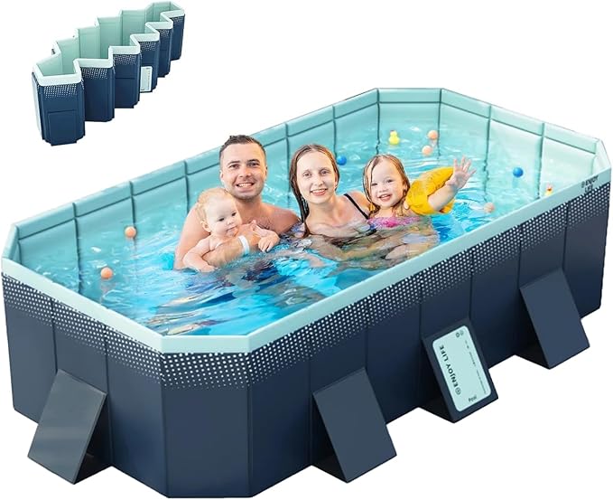 Foldable Pool, Non-Inflatable Swimming Pool for Kids, Adults and Pets, Large Portable Kids Pool for Outdoor Backyard Garden, 116" × 65" × 22"