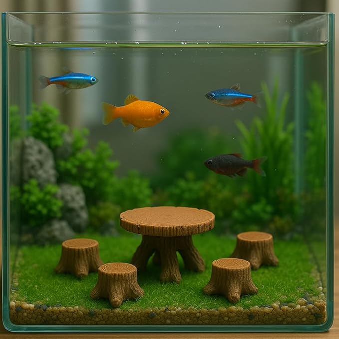 Miniature Tree Stump Garden Furniture Set, Brown Resin, Fairy Garden Decor, Indoor Outdoor Terrarium Accessories for Micro Landscape
