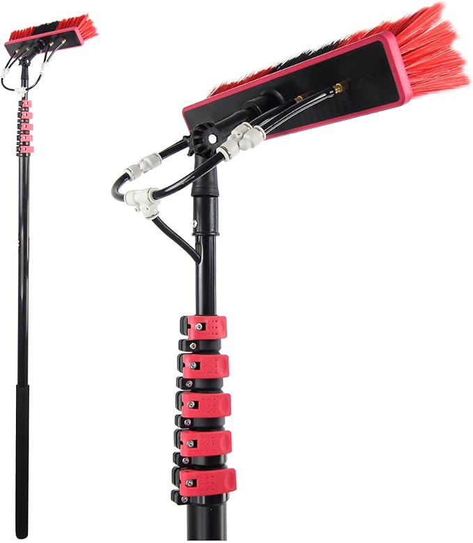 24ft Water Fed Pole Kit,Window Cleaning Poles,Water Fed Cleaning Brush,Aluminum Outdoor Window Cleaner,Extendable Telescopic Pole Water Fed Brush Spray Washer for Window Glass/Solar Panel