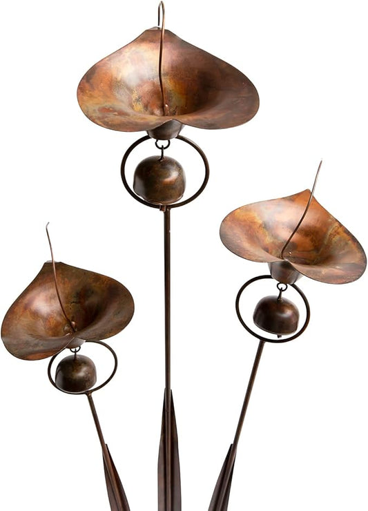 Happy Gardens Calla Lily Garden Stake with Bells | Bronze Outdoor Lillies Flower Decorations