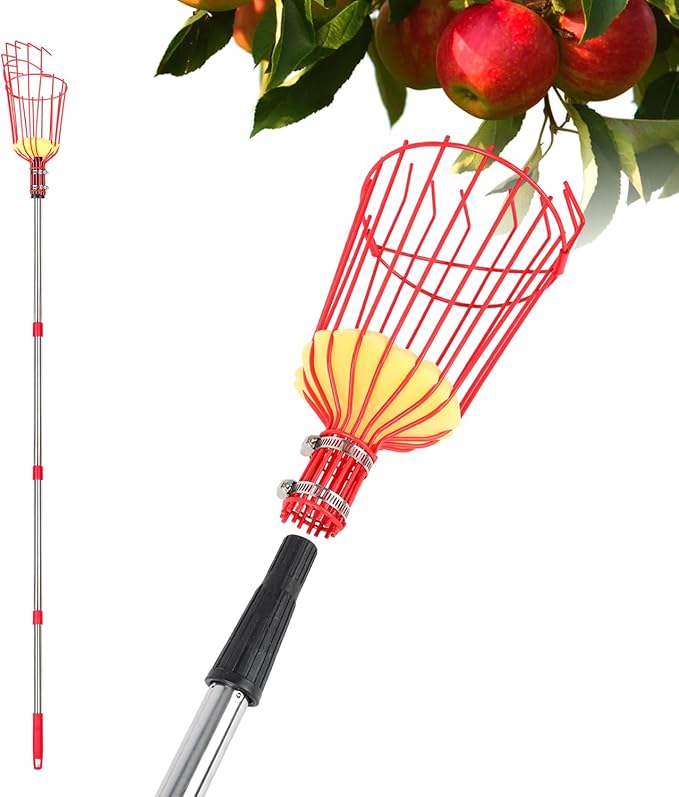 Fruit Picker Pole with Basket Segmented Fruit Picker Pole Tool for Apple Avocado Cherry Lemon Mango Orange Peach Picking(40-160") 12FT