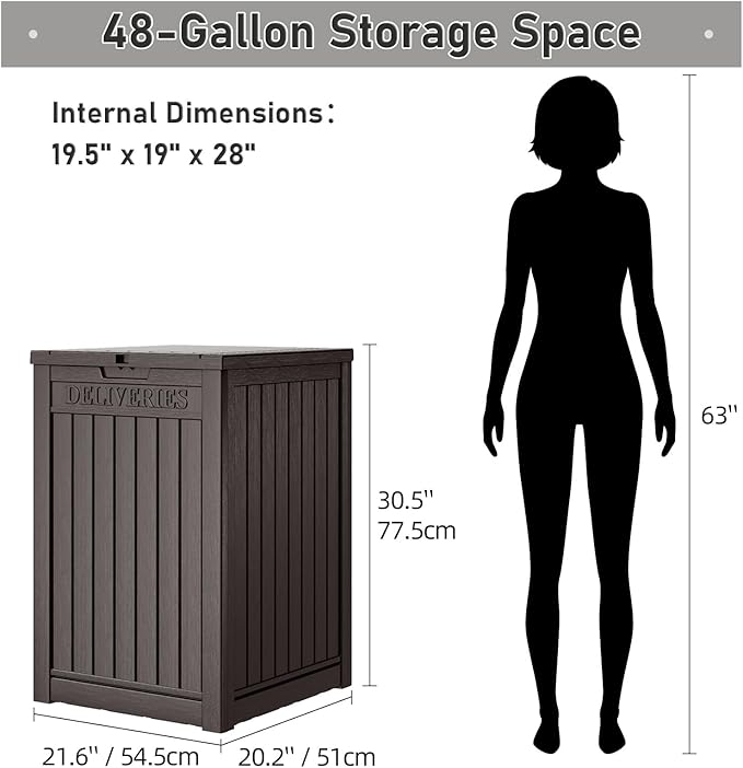 Package Delivery Box for Outside, 48 Gallon Storage with Lockable Secure, Large Double Wall Resin Outdoor Package Delivery Waterproof Deck