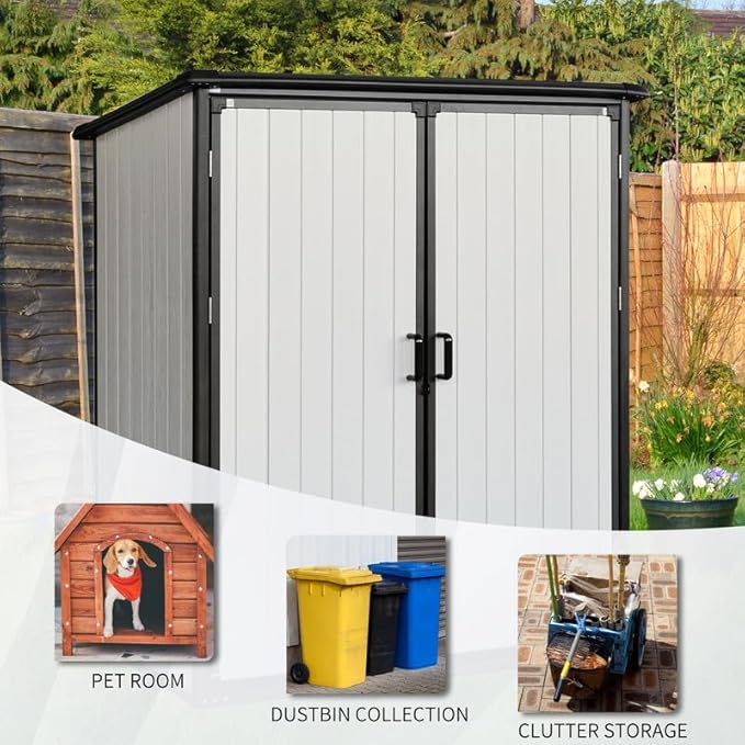 5x3 FT Resin Outdoor Storage Shed with Floor, Waterproof Resin Cabinet with Lockable Door, Outside Plastic Tool Garden Sheds for Backyard Lawn Patio Furniture, Bikes, Accessories, Black
