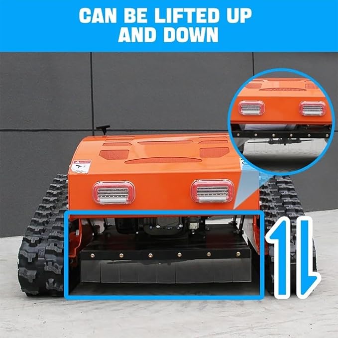 Gasoline Powered Remote Control Lawn Mowerwith Snow Plow, 9HP Crawler Mower with 600m Range for Steep Hills and Orchards (Orange/Snow Shovel)