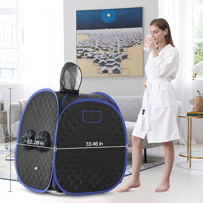 ZONEMEL Portable Steam Sauna, Full Body Home Sauna Spa, 1 Person or 2 Person Share Saunas, 2L Steam Generator with Remote Control (Black, L 33.5”x W 32.3”x H 41.7”)
